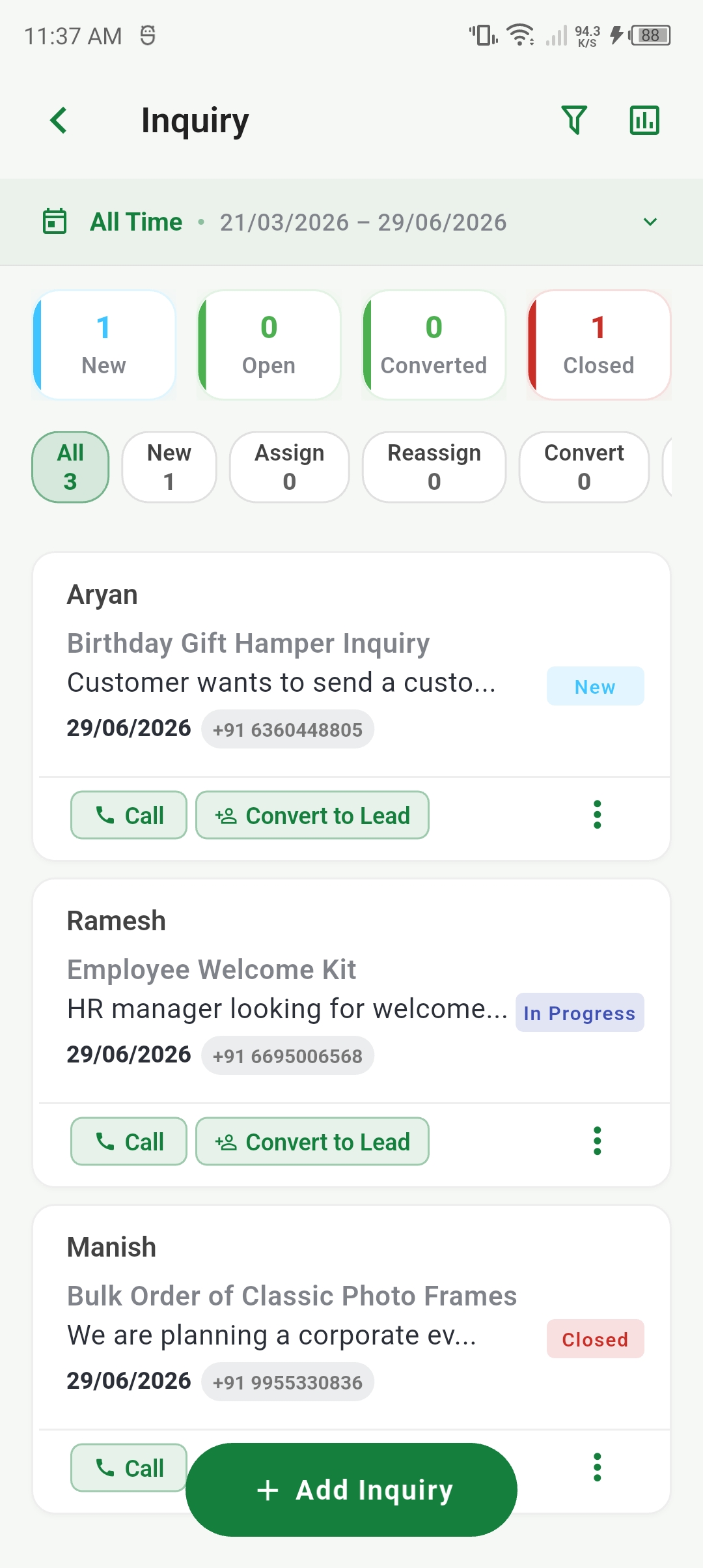 9. Inquiries List