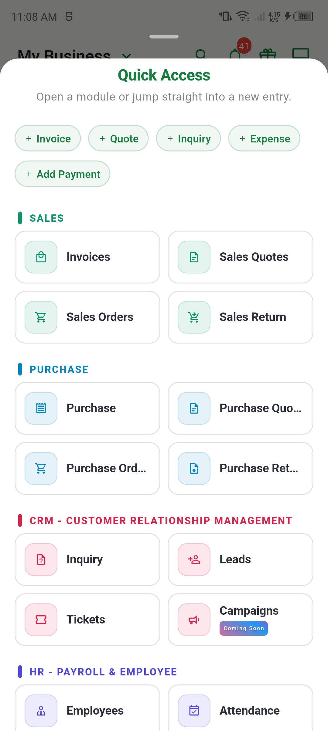2. Quick Access Menu