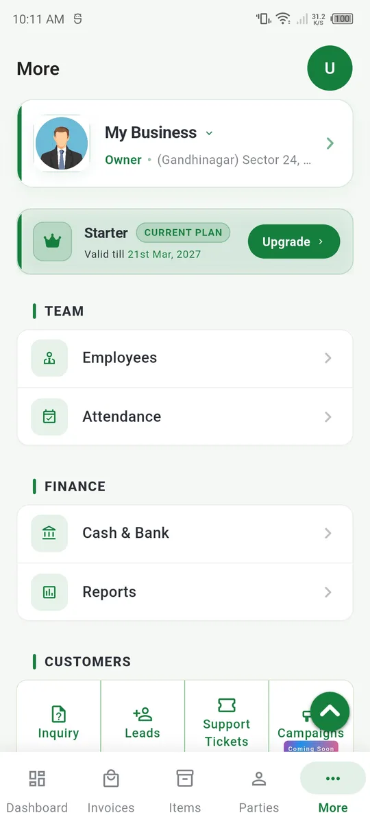 Easy Khata business profile on mobile